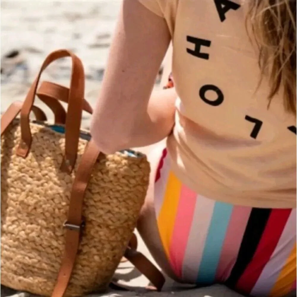 Xix Palms The Shorebreak Picnic‎ Hemp Straw Bag Backpack